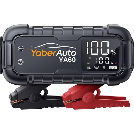 Batterie de démarrage, à charge rapide, 45 W, avec écran LCD de 3,3", lampe de poche LED 600 lumens, courant de crête 6000 A, pour voiture (1/5)