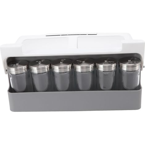 Étagère à épices sous étagère avec 6 compartiments coulissants pour bouteilles, sans perçage, supportant 7 pots à épices, pour placard de cuisine.