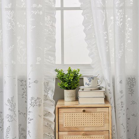 JSSEVN – Set mit 2 Spitzengardinen, weiße Tüll-Voile-Gardinen für Wohnzimmer, Fenster, Küche, transparent, 140 x 200 cm (1/4)