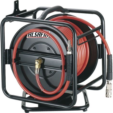Alsafix EA Druckluft Schlauchtrommel, Schlauchaufroller Luftschlauch Kompressor, 360° drehbar, robust, Polyurethan, 25 m, 10 x 15 mm, Schnellkupplung, Stahlrohrkäfig, 15 bar