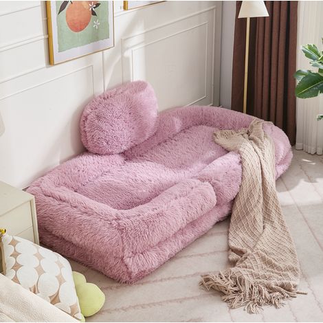 Sofá convertible 102x89x88 cm en tejido peluche rosa, modular para salón FloraGrace (1/5)