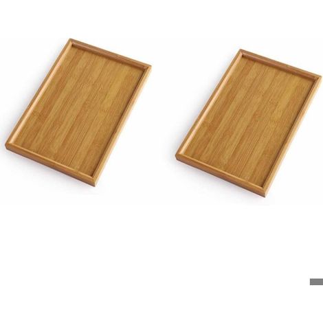 2PCS-Plateau en Bambou avec Poignées, Plateau de Service et de Petit Déjeuner, Thé et Table Basse, Décoratif de Cuisine (33x22x2cm) (1/5)