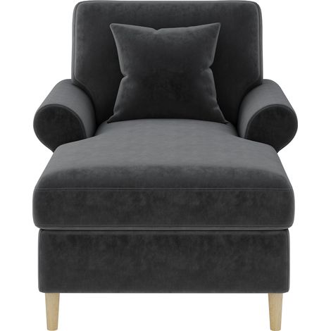 Klappbarer Relaxsessel aus grauem Samt mit Fußstütze, Kissen und Armlehnen, 1-Sitzer, MODENUIT (1/5)
