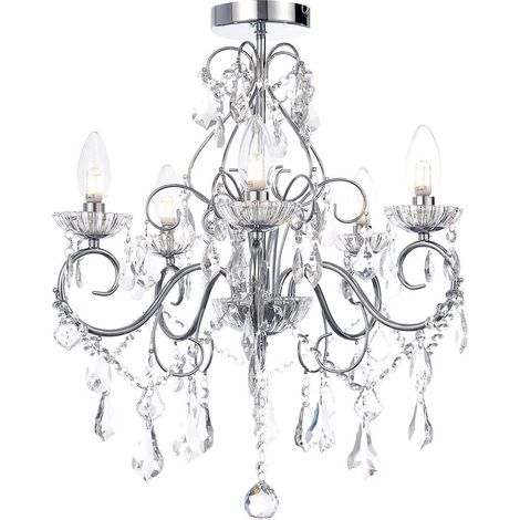 Litecraft Vara Chandelier Bathroom IP44 Ceiling Light 5 Arm - Polished Chrome (1/5)
