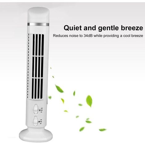 Ventilatore a torre senza pale Allecto, ventilatore da tavolo, silenzioso e sicuro per i bambini, bianco, portatile e facile da pulire, alimentazione tramite USB o a batterie... (1/5)