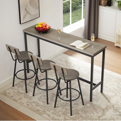 Set tavolo bar 160 x 40 x 95,5 cm con 3 sgabelli, grigio e nero HAVRYA (1/5)
