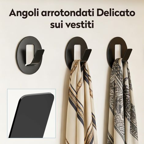 doporro Ganci Adesivi 4 Pezzi, Appendiabiti da Parete Nero, in Lega di Alluminio Rotondo, Senza Foratura, per Porta Ingresso Cucina Bagno, Stalo-16