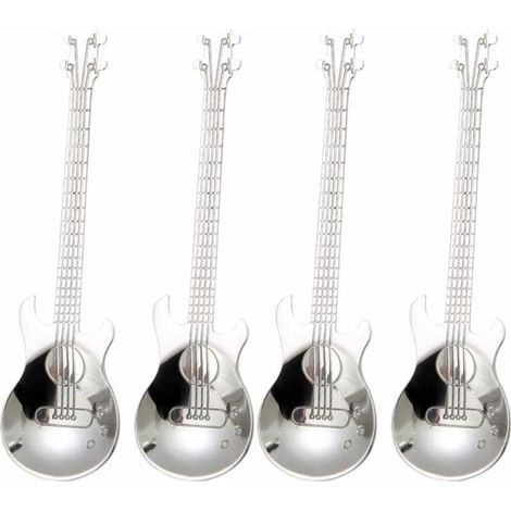 Cuillères à café guitare, lot de 4 cuillères à café musique en acier inoxydable cuillères à café cuillères à sucre (argent)-Fei Yu