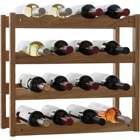 Relaxdays Weinregal, 16 Flaschen, Walnussholz, HBT: 38 x 42 x 21cm, Weinhalter für Rot- & Weißwein, Flaschenregal, natur