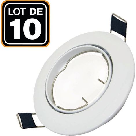 Europalamp – Lot de 10 collarettes supports encastrables orientables pour spots LED ronds – Diamètre 90mm – Trou de coupe 65mm – Intégration plafond blanc (1/5)