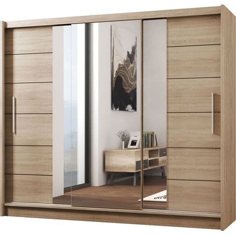 Mobilier1 – Armoire coulissante 3 portes Sonoma chêne 215x250x61cm – 8 étagères – Fabriquée en Union Européenne – Matériau stratifié (1/4)