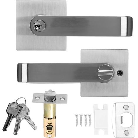 Poignée de porte intérieure en alliage de zinc, modèle carré à 3 leviers, verrouillage confidentialité, réversible gauche/droite, entraxe ajustable 60-70mm (1/5)