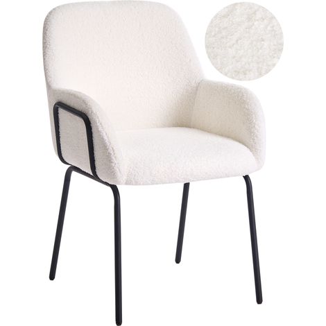 Silla de comedor de bouclé tapizado con reposabrazos diseño retro base patas de hierro blanco crema Algona