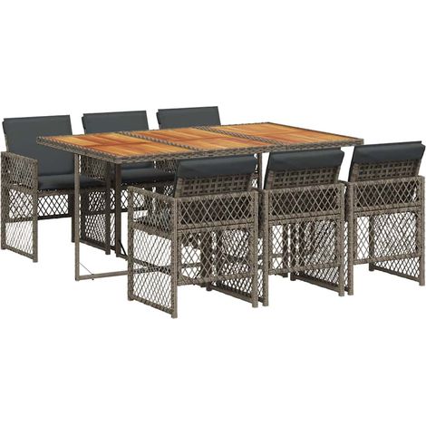 Maison Exclusive - 7-tlg. Garten-Essgruppe mit Kissen Grau Poly R