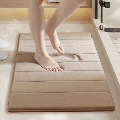 Kamelfarbene Steppmatte, 4060 cm (1,0 cm PVC-Basis mit Korallenvlies). Korallenvlies-Fußmatte, einfarbig, leicht zu reinigen, Badezimmermatte, WC-Matte, saugfähig. (1/5)