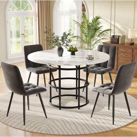 Esstisch Tisch Set 100 cm 5 teilig Samt Metall OKMYHOME (1/5)