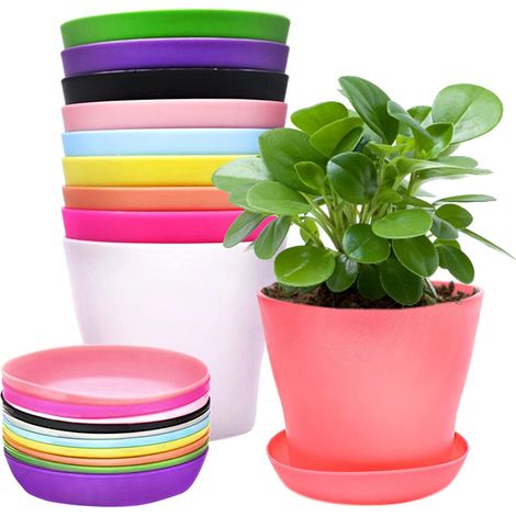 10 pièces Pots Plastique Plantes Petite Mini Pots de Fleurs colorés en Plastique avec Plateaux pour semis, Plantes Miniatures pour Jardin, Bureau, Balcon, décoration, 10 Couleurs (1/5)