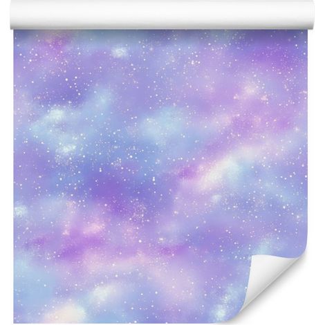 Carta da parati acquerello galassia blu e lavanda per soggiorno e camera da letto 50x1000 (1/5)