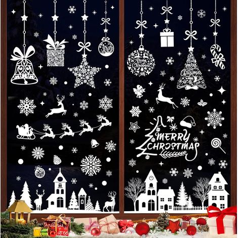 193 Pièces Stickers Noel Fenetre, Electrostatique Decoration Vitre, Blanc Autocollant Noel Fenetre Flocon de Neige pour la Décoration de Intérieur Deco (1/5)