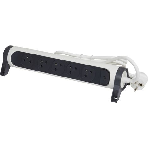 Legrand - Rallonge multiprise avec bloc rotatif de 5 prises 2P+T Surface , interrupteur et cordon longueur 3m - Blanc/Gris foncé (1/5)