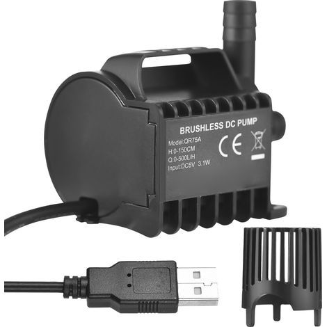 500 L/H Electric Submersible Water Pump, Small Fountain with a Maximum Lift of 1.5 m, 2 m USB Cable and Suction Cup Base, Mini Portable for Aquarium, Pond, Fish Tank, Pet Drinking (1/5)