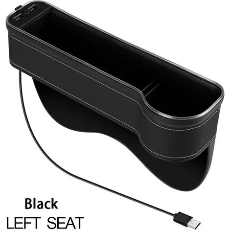(Noir gauche 1 pièce) Organisateur d'espace entre les sièges de voiture : boîte de rangement multifonctionnelle avec double chargeur USB QC3.0, lumière LED et porte-gobelet. (1/5)