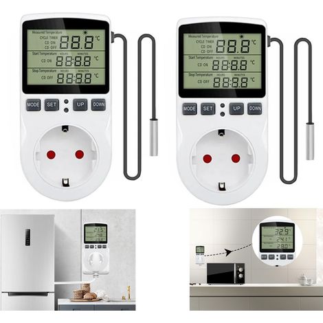 Thermostat numérique, lot de 2, régulateur de température, 110-250 V CA, écran LCD, chauffage, refroidissement, sécurité, adapté aux serres, aquariums (1/5)