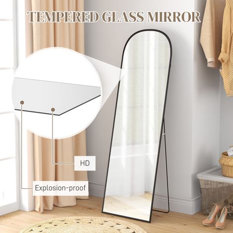 Miroir sur pied arqué pleine longueur 64 po x 20 po, noir, à poser ou à fixer au mur, pour salon ou chambre à coucher (1/5)