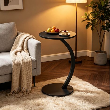 Mesa auxiliar en C 40x40x64.5 cm negra en MDF y metal, compacta y multifuncional (1/5)