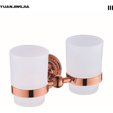 Luxuriöses Retro-Badregal in Roségold – Doppelter Zahnbecherhalter, modernes und elegantes Sanitärzubehör (1 Stück)-lsw (1/2)