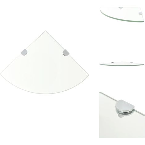 Étagère de coin + supports chromés Verre Transparent 35 x 35 cm - Étagère Murale - Étagère D'angle - Rangement Mural - Décoration Murale - Étagère Transparente (1/5)