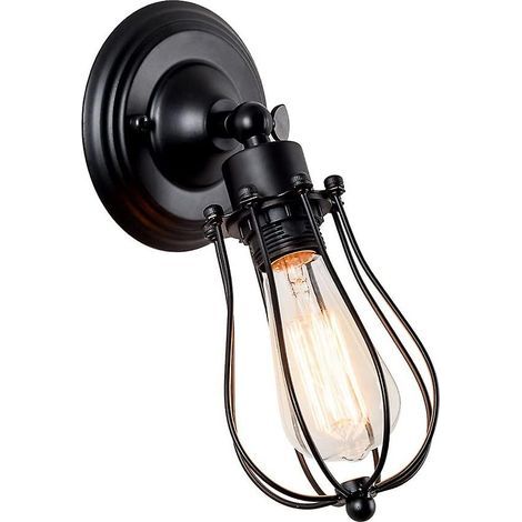 Aplique de pared industrial para interiores con jaula colgante de estilo vintage (negro, 1 unidad) (1/5)