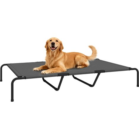 Coussin d'extérieur surélevé gris pour grands chiens, structure en acier avec surface maillée lavable, dimensions 152×94×23 cm, respirant et résistant pour l'extérieur (1/5)