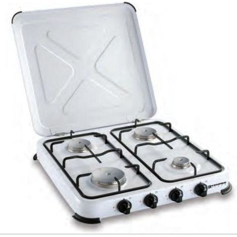 Kemper 104983 - Fornello a Gas 4 Fuochi con Coperchio per Campeggio