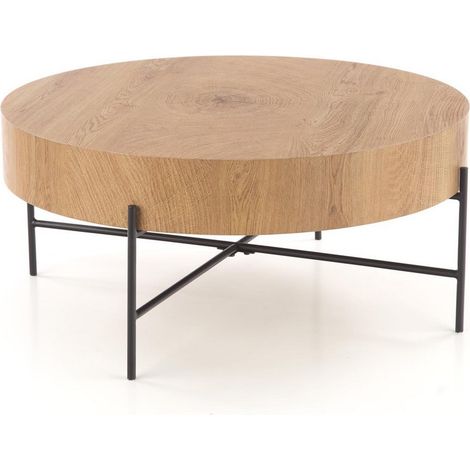 Table basse ronde 80 cm de diamètre aspect chêne naturel avec structure noire en métal TINIA L (1/5)