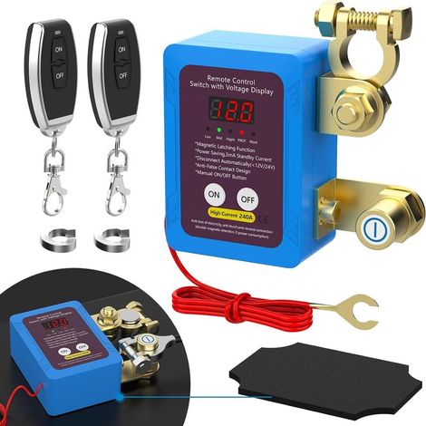 Coupe-circuit batterie,interrupteur de coupure pour voiture, 12V 240A, interrupteur de déconnexion de batterie à distance avec affichage de tension LED pour voiture, camion, bateau, camping-car, VTT (1/5)