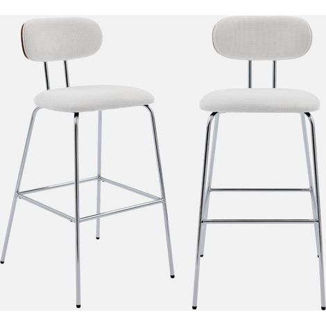 Set di 2 sgabelli da bar legno tinto noce e tessuto idrorepellente gambe in metallo cromato