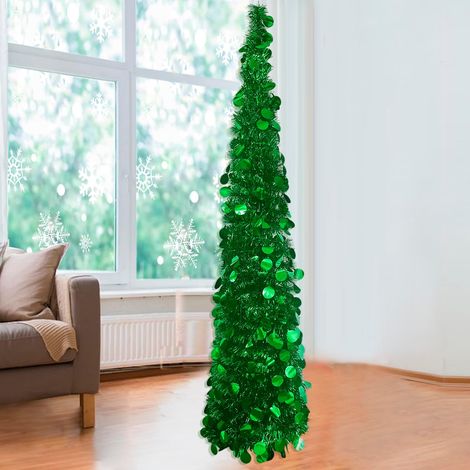 Sapin de Noël artificiel pliable avec support facile à assembler pour décorations de Noël, décoration d'intérieur, bureau, intérieur et extérieur - Vert - 1,5 m (1/5)