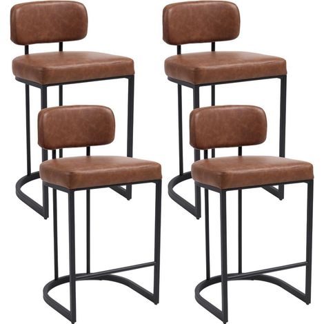Barhocker 4er Set mit Rückenlehne, Kunstleder Braun, 66cm Sitzhöhe (1/5)