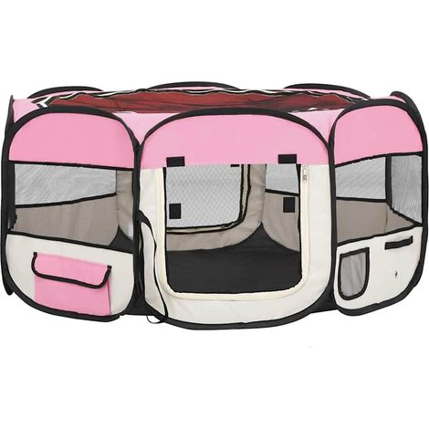Niche pour Chiens  Chenil extérieur  Parc Enclos pliable pour chien avec sac de transport Rose 145x145x61cm CFW45137 (1/5)