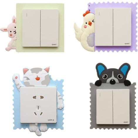 4PCS Light Switch Stickers, Removable Waterproof Switch Stickers, 3D Cartoon PVC Switch Socket Stickers Wall Stickers Art Mural Wall Stickers, For Bedroom Decoration (1/5)