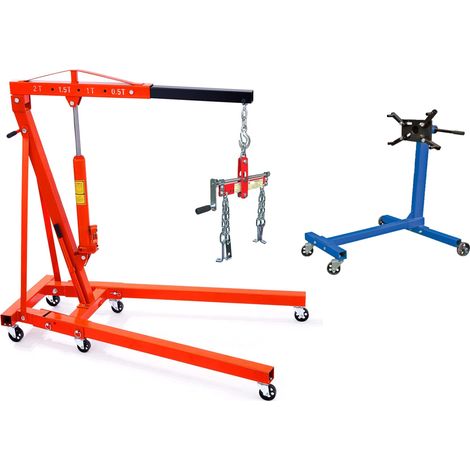 GRUA PLEGABLE 2 TONELADAS 2000 Kg DOBLE PISTÓN, NIVELADOR MOTORES y SOPORTE PARA MOTOR Y CAJAS DE CAMBIO