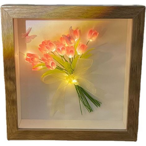 Lampe De Nuit Tulipe - Cadre En Bois - Bouquet Floral Lumineux - 10 13 Ou 16 Fleurs - Pour Chambre Salon Salle De Bain - 1 Pièce (1/5)