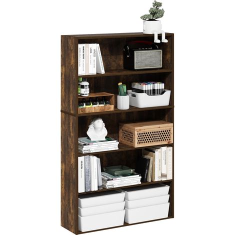 Étagère, Bibliothèque À 5 Niveaux avec Étagère Ouverte, 24 X 80 X 134 Cm, Idéale pour Le Salon, La Chambre Ou Le Bureau, Couleur Pin Ambré. (1/5)