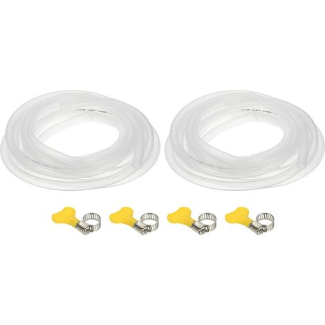 Tuyau En PVC Vinyle, 2 Pcs 3/8"ID x 1/2"OD Tube En Plastique Transparent Flexible Avec 4 Colliers De Serrage, Tuyau Pour Usages Multiples Industriel Vinyle Aquarium, 10FT (1/5)