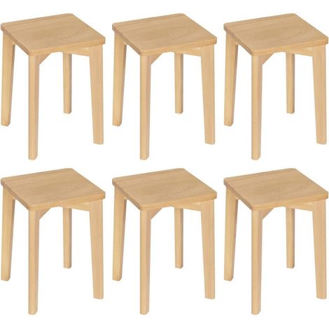WOLTU 6er Set Esszimmerstühle Massivholz, rechteckiger Holzhocker stapelbar, Sitzhocker, Naturholzfarbe (1/5)