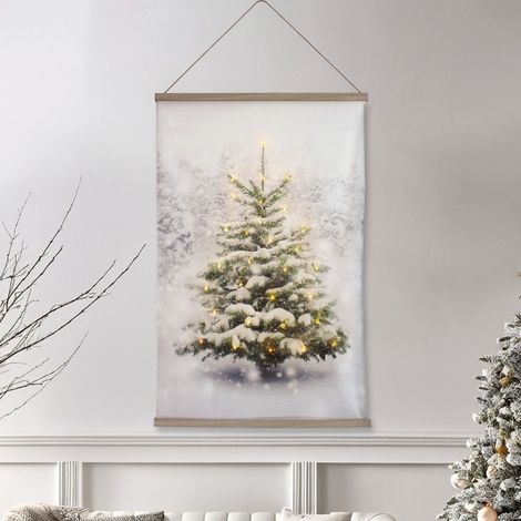 Toile velours 75 x 112 cm motif imprimé sapin led - 75x112cm - Gris (1/2)