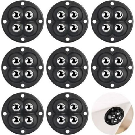 8 Pack Ball Rollers - 4 Rollers - Small Universal Self-Adhesive Wheels - 360° Rotating Casters - for Furniture - Flat, Steel, Acrylonitrile Butadiene Styrene, Wood (1/4)