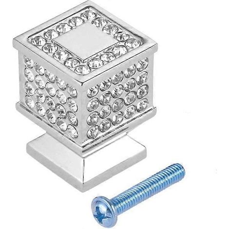 Poignées de porte cubiques avec diamants - Poignée en alliage de zinc argenté pour meubles, facile à installer, 21 x 21 x 3 cm (1/5)