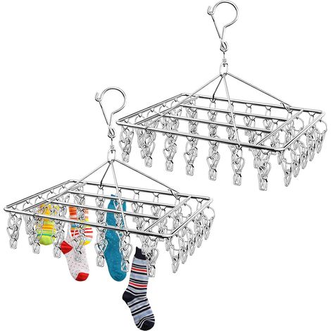 2 Foldable Sock Dryers with 40 Pegs, Metal Stainless Steel Hangers with Clips, Rotary Clothes Dryer Holder Windproof Clothes Airer for Hanging Underwear, Bras, Gloves, Baby (1/5)